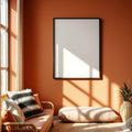 Boho Living Room Interior Frame Mockup — Plain Square Frame Portrait 2:3 — Perspective View — #04909 | MockupBulk