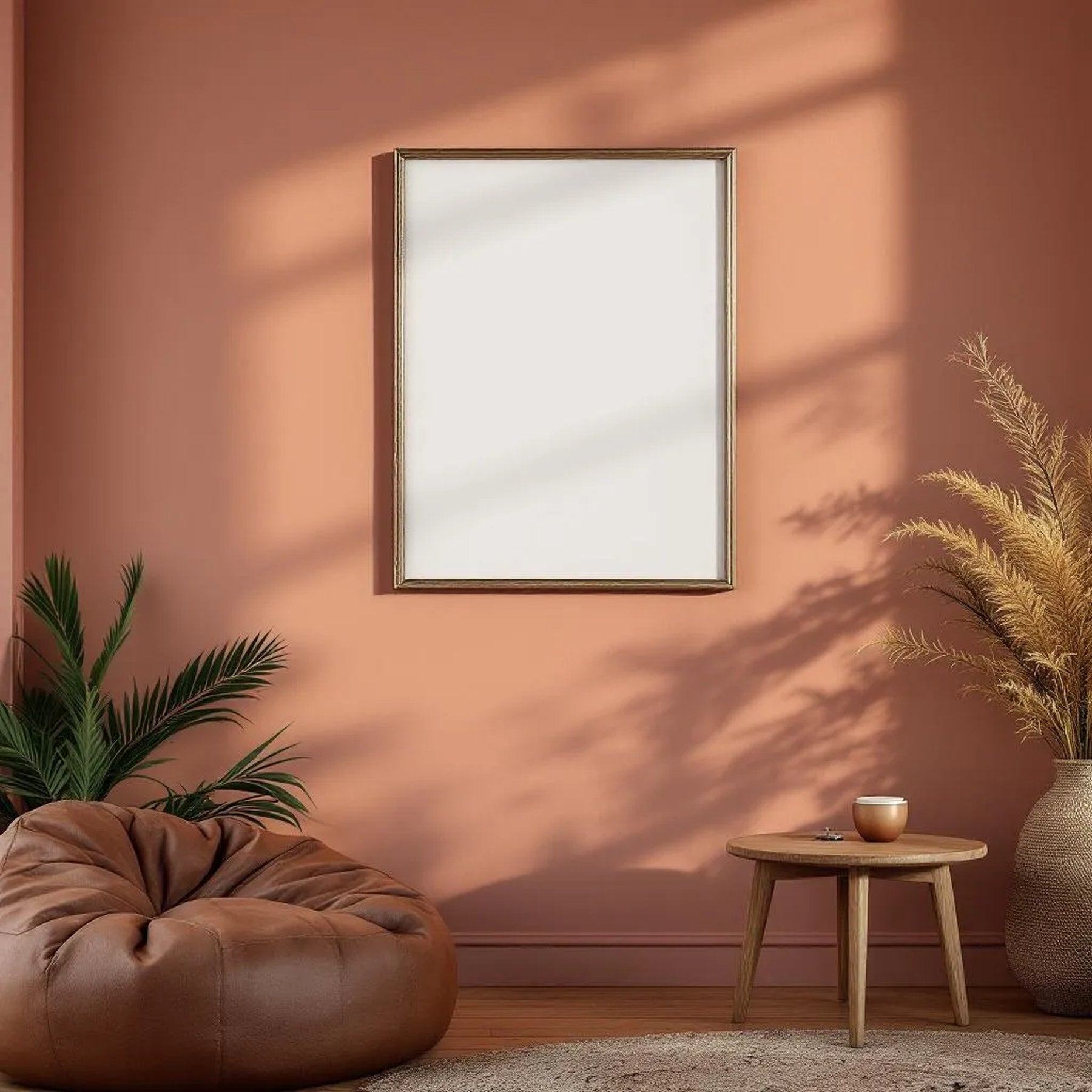 Boho Living Room Styled Room Mockup — Plain Square Frame Landscape 3:4 — Perspective View — #04911 | MockupBulk
