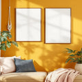 Boho Living Room Premium Interior Mockup — Plain Square Frame Portrait 2:3 — Perspective View — #04913 | MockupBulk