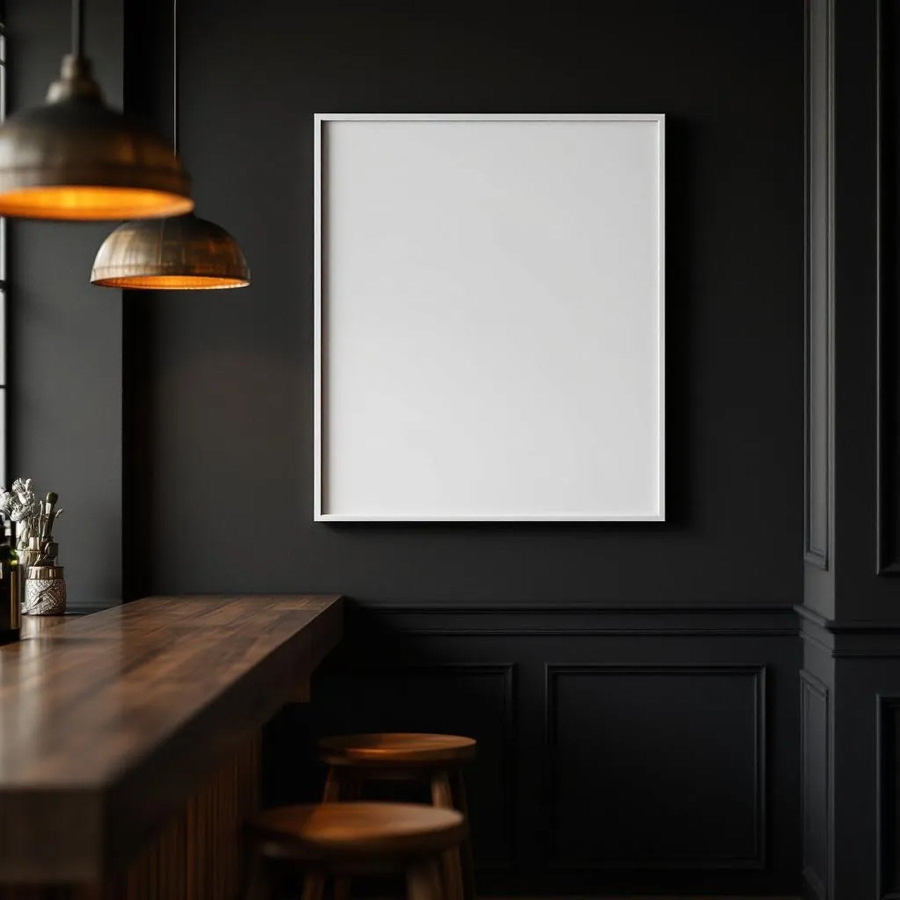 Cafe & Bar Wall Art Mockup — Plain Square Frame Portrait 4:5 — Perspective View — #04835 | MockupBulk