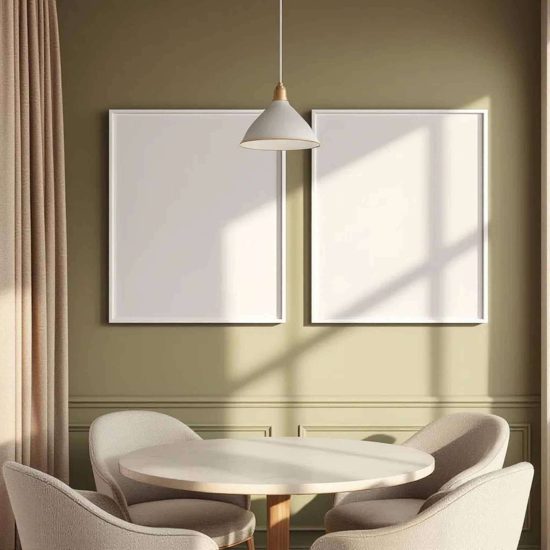 Dining Room Room Scene Mockup — Plain Square Frame Portrait 2:3 — Perspective View — #04763 | MockupBulk