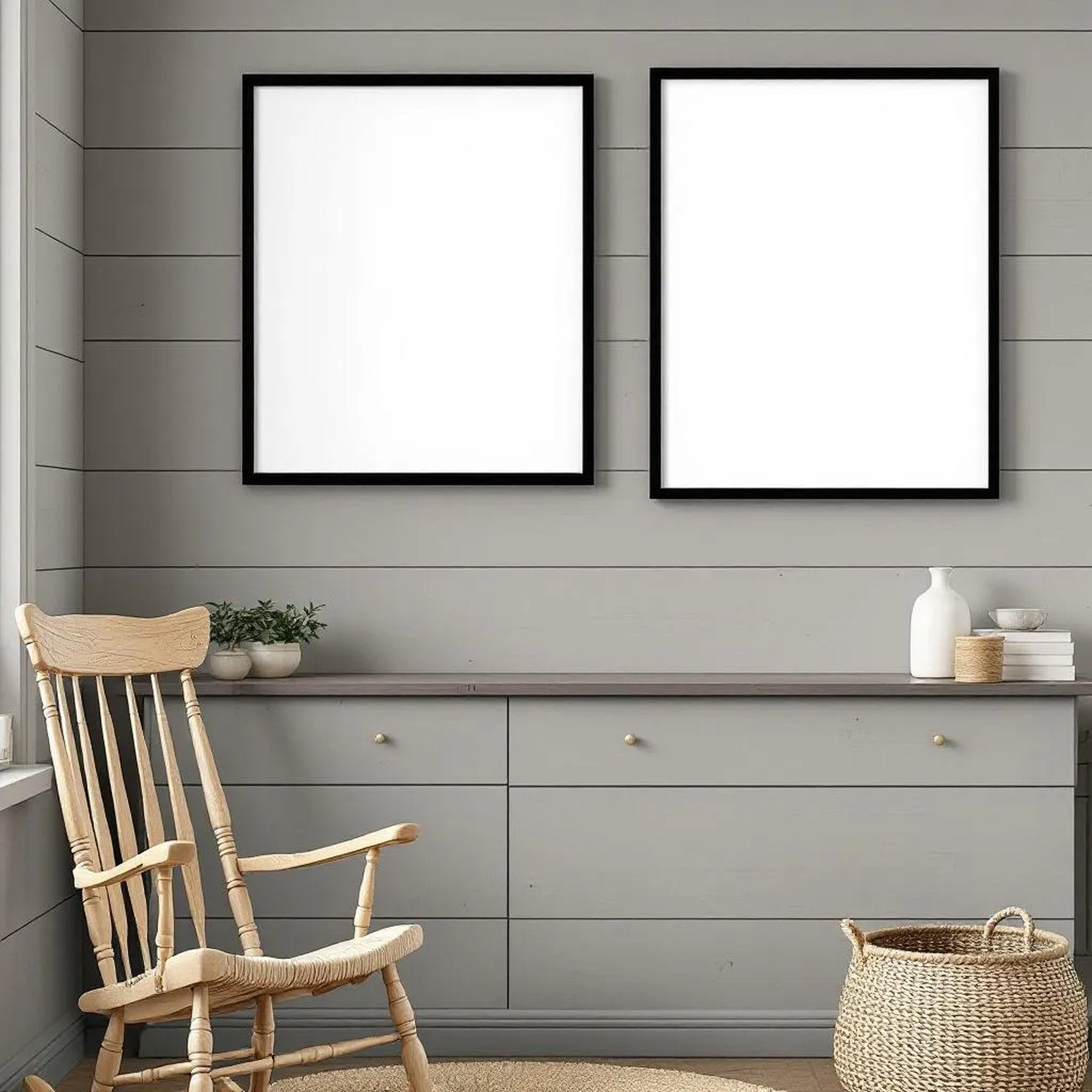 Farmhouse Wall Art Mockup — Plain Square Frame Landscape 11x14 — Perspective View — #04962 | MockupBulk