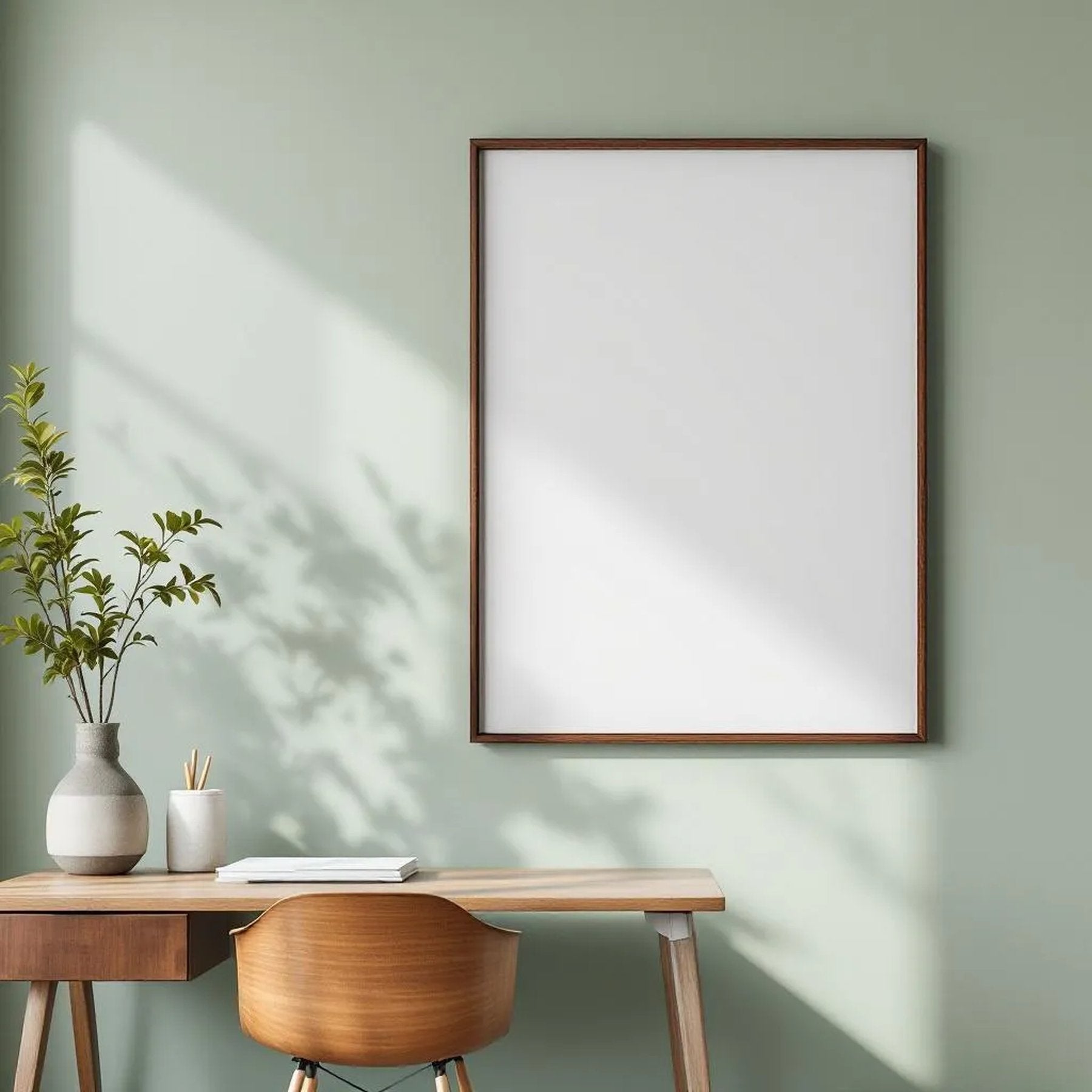 Home Office Premium Interior Mockup — Plain Square Frame Portrait 4:5 — Perspective View — #04709 | MockupBulk