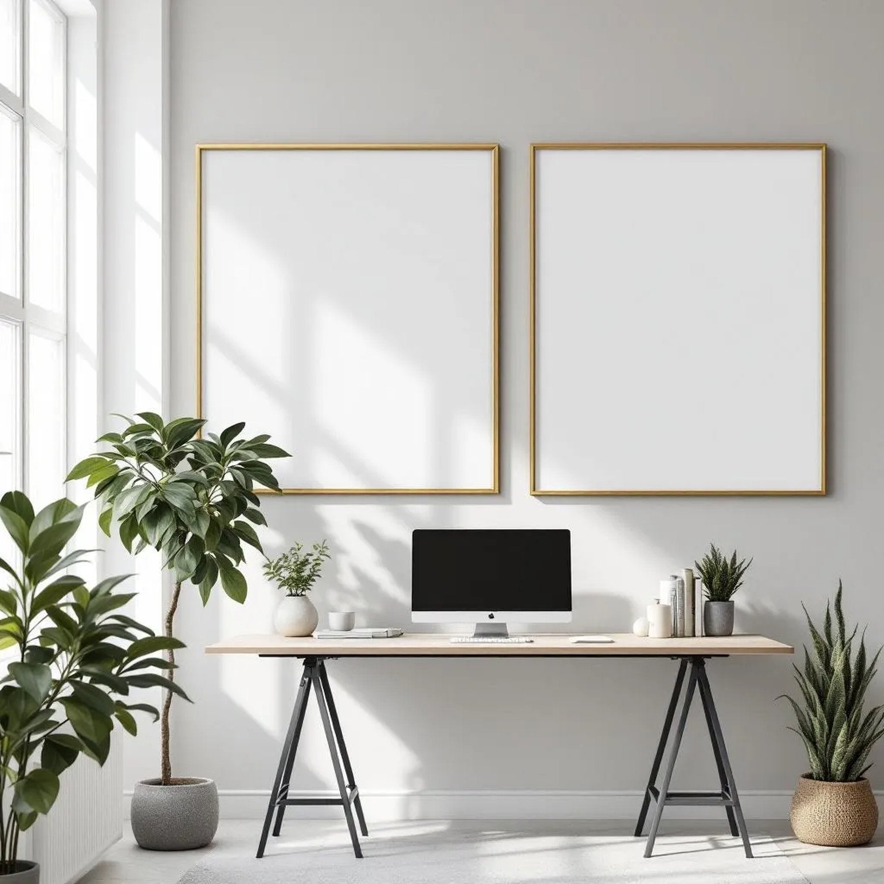 Home Office High-Res Frame Mockup — Plain Square Frame Portrait 2:3 — Perspective View — #04710 | MockupBulk