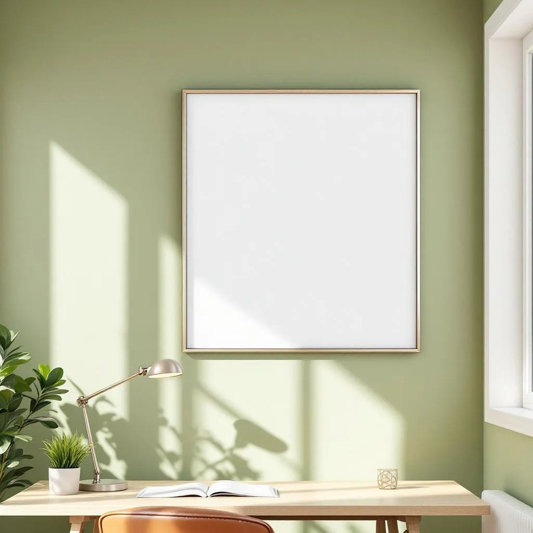 Home Office Premium Interior Mockup — Plain Square Frame Portrait 2:3 — Perspective View — #04711 | MockupBulk
