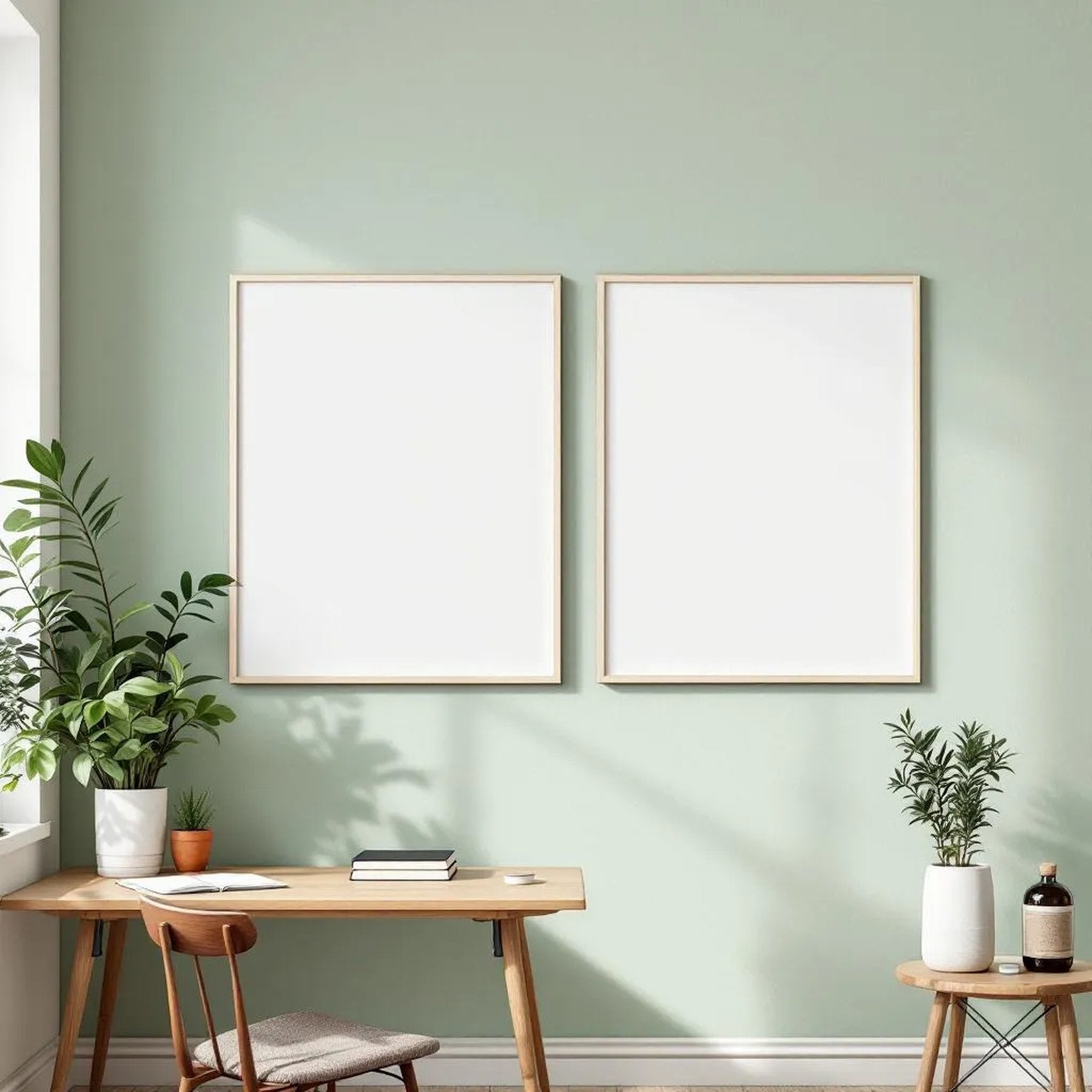 Home Office Room Scene Mockup — Plain Square Frame Portrait 4:5 — Perspective View — #04712 | MockupBulk
