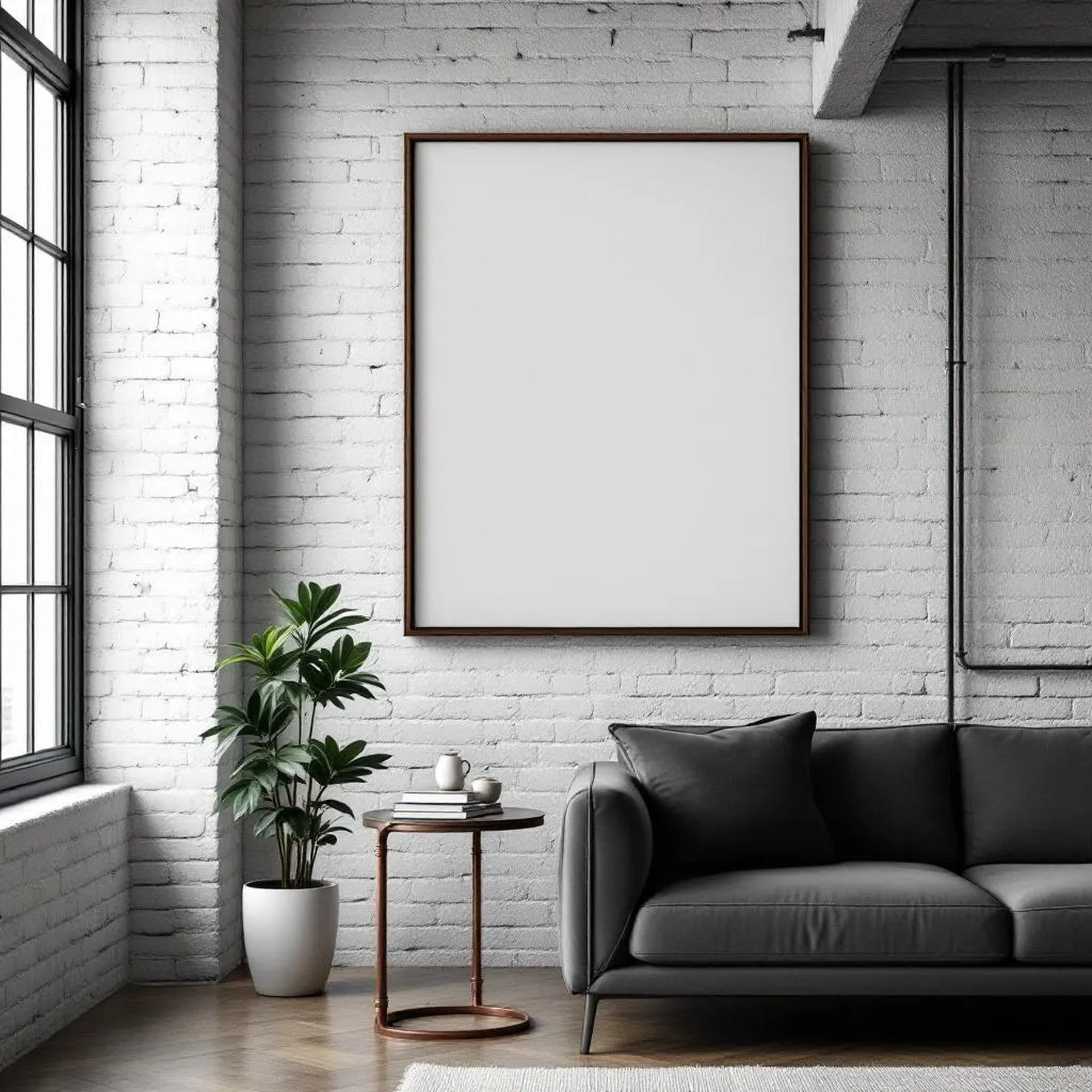 Industrial Loft High-Res Frame Mockup — Plain Square Frame Portrait 2:3 — Perspective View — #04509 | MockupBulk