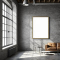 Industrial Loft High-Res Frame Mockup — Plain Square Frame Portrait 2:3 — Perspective View — #04510 | MockupBulk