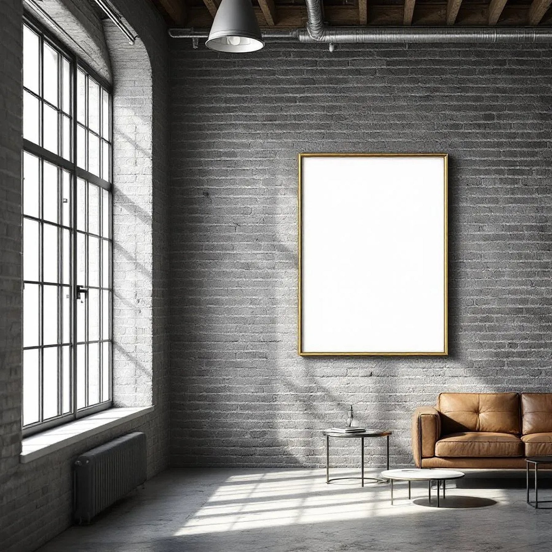 Industrial Loft High-Res Frame Mockup — Plain Square Frame Portrait 2:3 — Perspective View — #04510 | MockupBulk