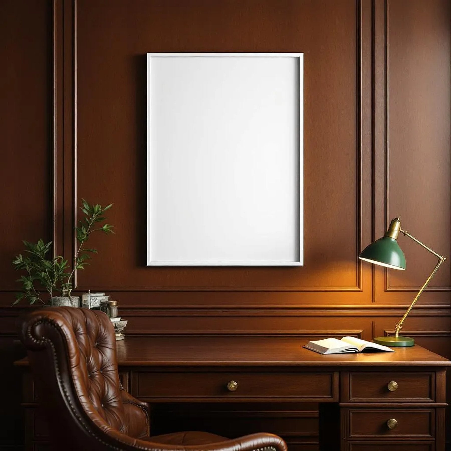 Library & Study Frame Display Mockup — Plain Square Frame Portrait 2:3 — Perspective View — #04859 | MockupBulk
