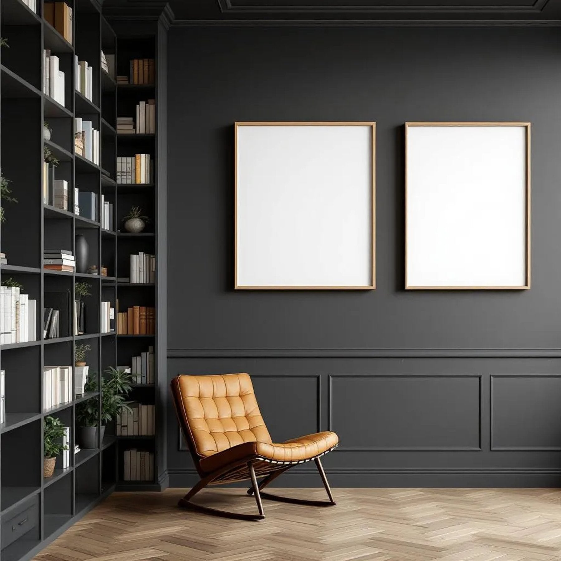 Library & Study Wall Art Mockup — Plain Square Frame Portrait 4:5 — Perspective View — #04860 | MockupBulk