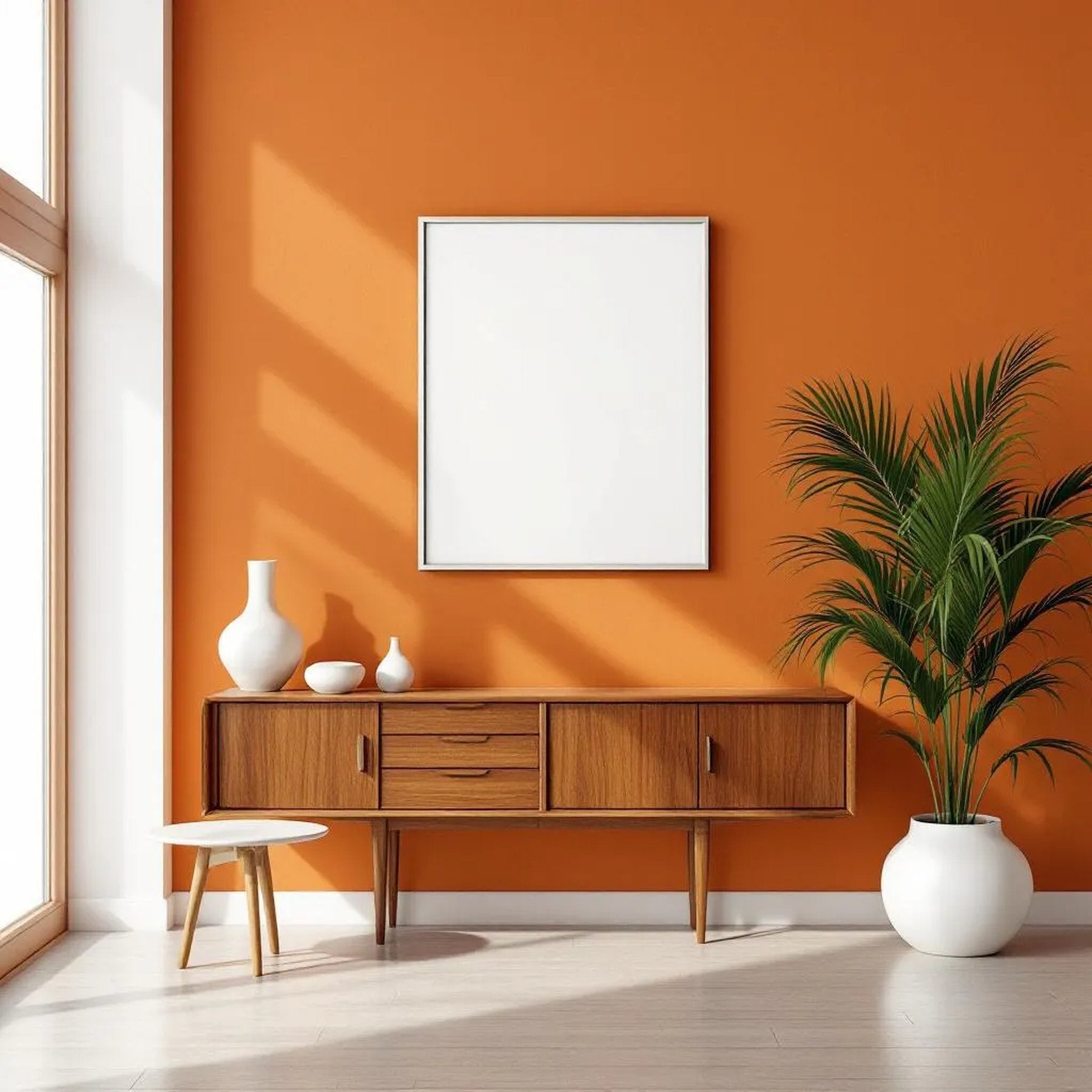 Mid-Century Modern Wall Art Mockup — Plain Square Frame Landscape 11x14 — Perspective View — #04935 | MockupBulk