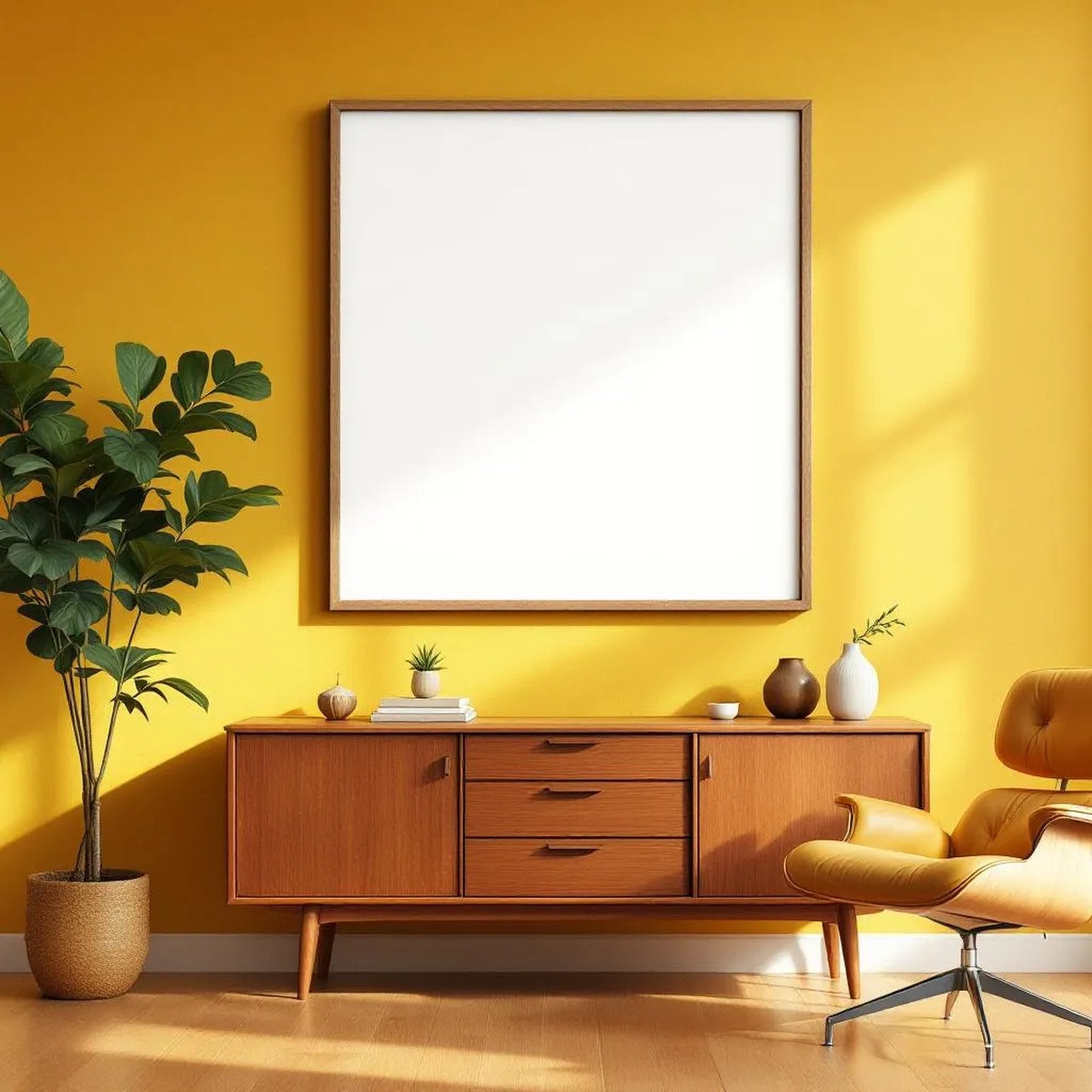 Mid-Century Modern High-Res Frame Mockup — Plain Square Frame Square 1:1 — Perspective View — #04936 | MockupBulk