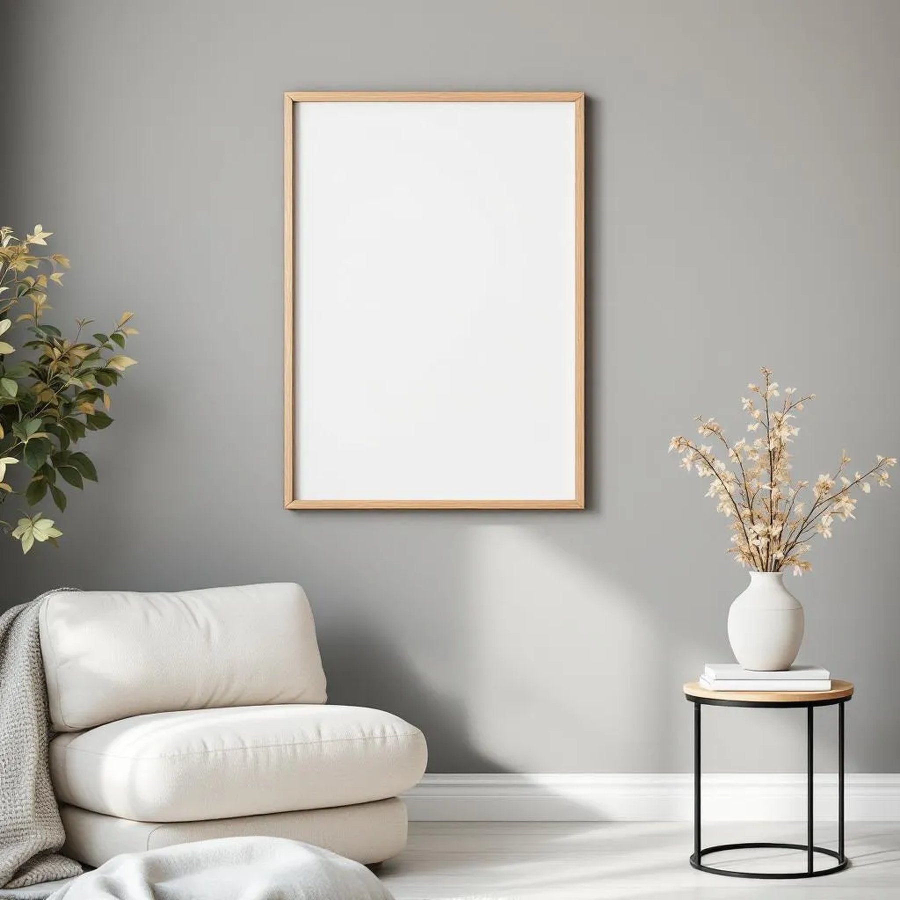 Minimalist White Professional Frame Mockup — Plain Square Frame Portrait 2:3 — Perspective View — #04460 | MockupBulk