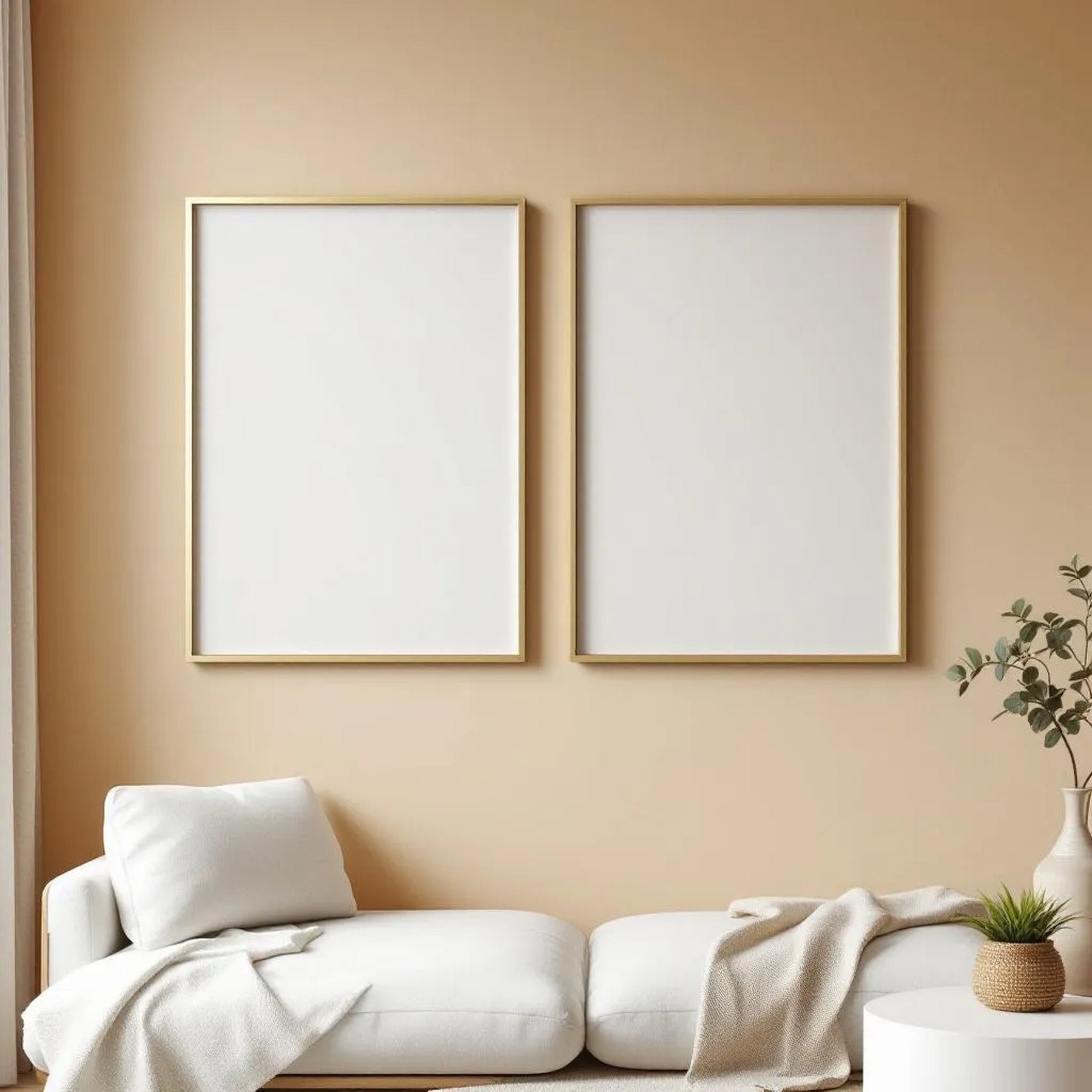 Minimalist White Editorial Room Mockup — Plain Square Frame Portrait 2:3 — Perspective View — #04462 | MockupBulk