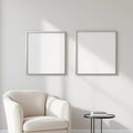 Minimalist White Room Scene Mockup — Plain Square Frame Square 1:1 — Perspective View — #04463 | MockupBulk