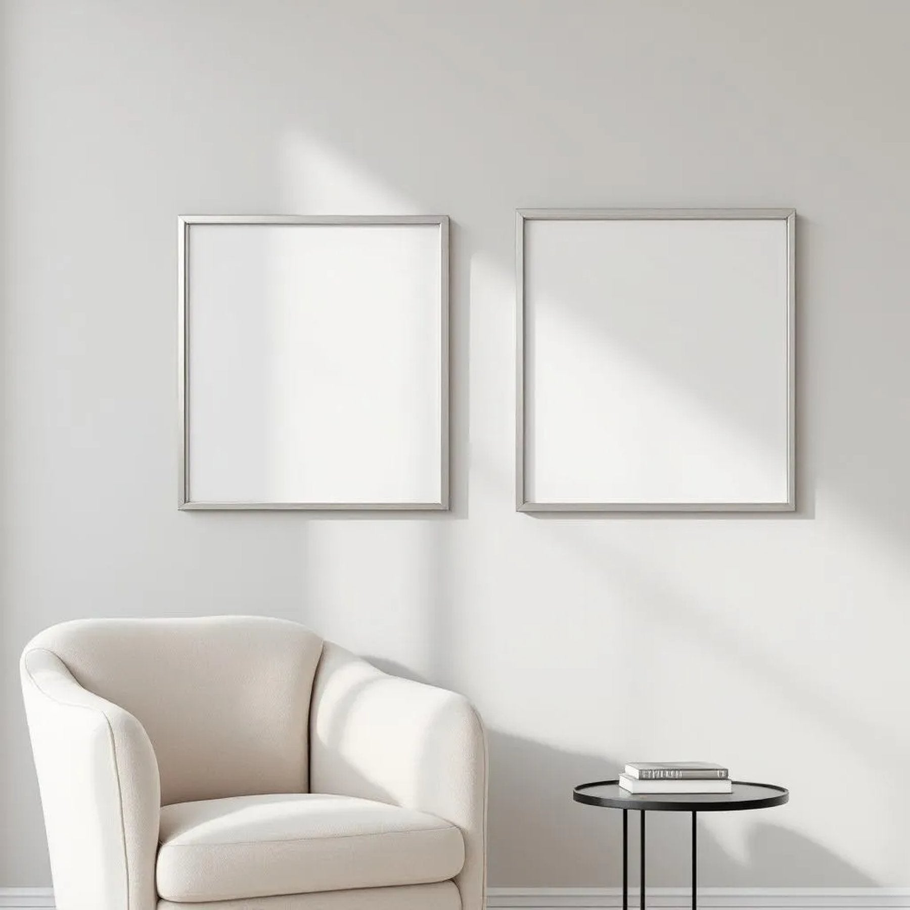 Minimalist White Room Scene Mockup — Plain Square Frame Square 1:1 — Perspective View — #04463 | MockupBulk