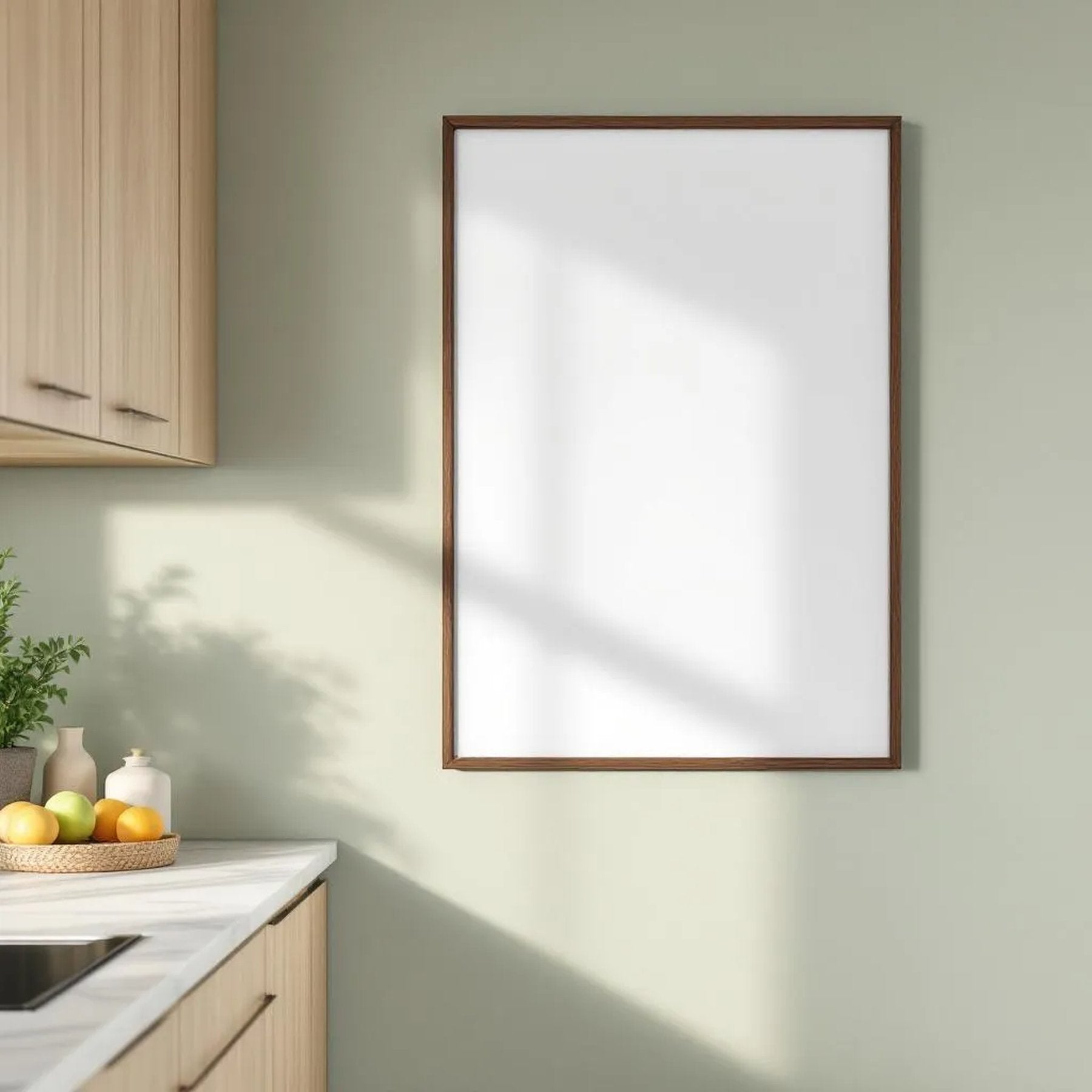 Modern Kitchen Frame Display Mockup — Plain Square Frame Square 1:1 — Perspective View — #04885 | MockupBulk