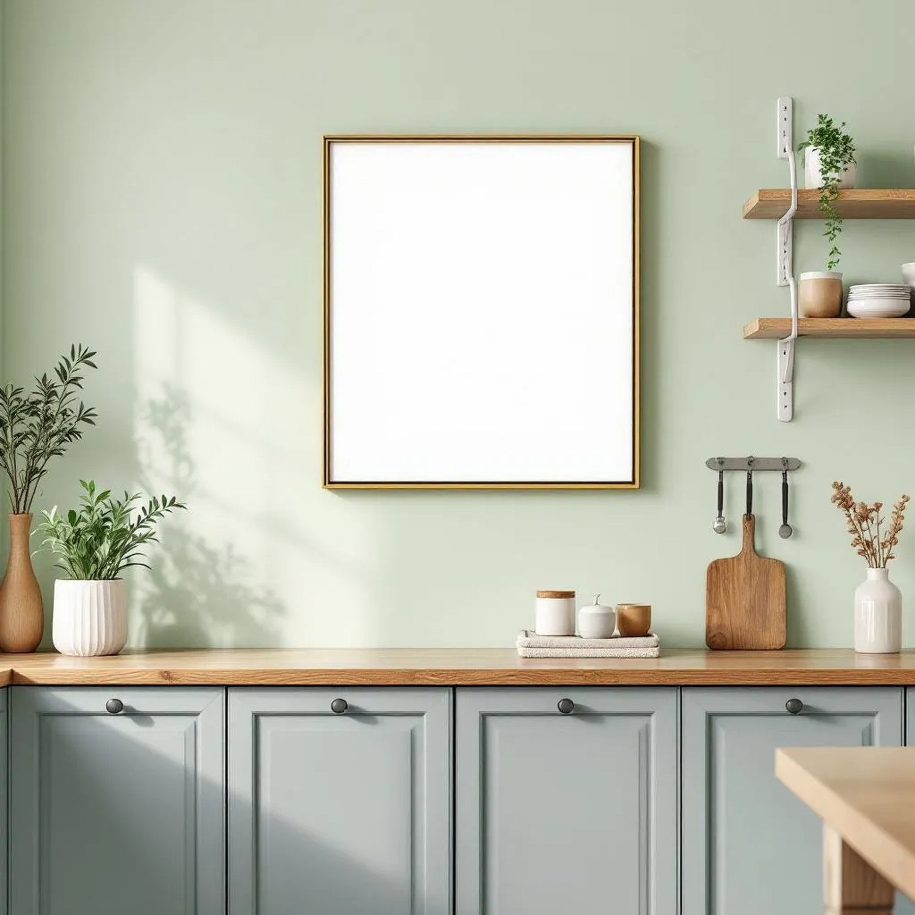 Modern Kitchen Interior Frame Mockup — Plain Square Frame Square 1:1 — Perspective View — #04886 | MockupBulk
