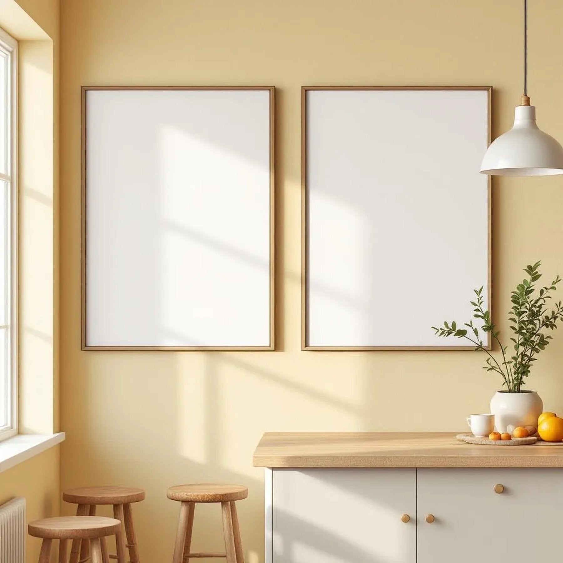 Modern Kitchen Editorial Room Mockup — Plain Square Frame Square 1:1 — Perspective View — #04887 | MockupBulk