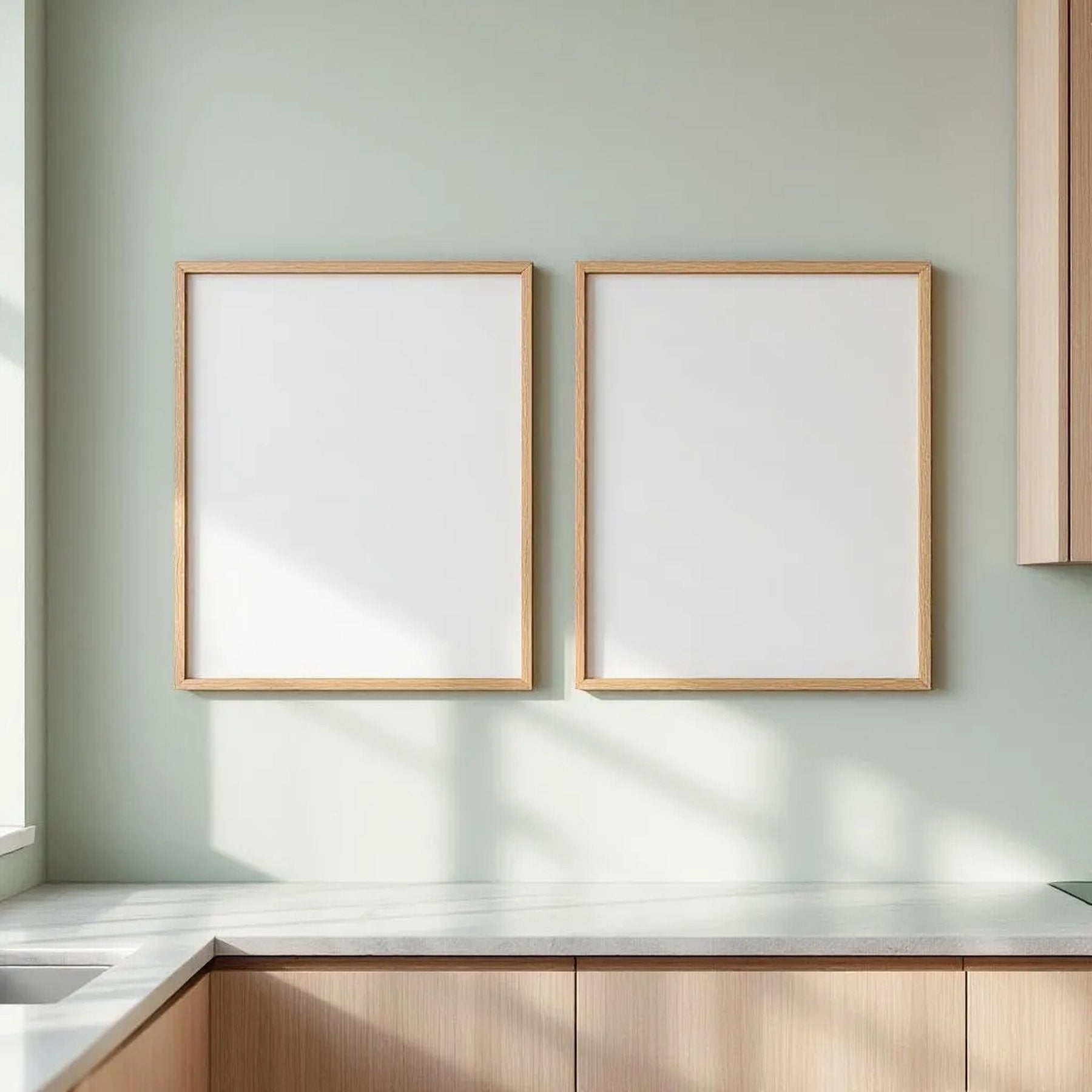 Modern Kitchen Interior Frame Mockup — Plain Square Frame Portrait 4:5 — Perspective View — #04888 | MockupBulk