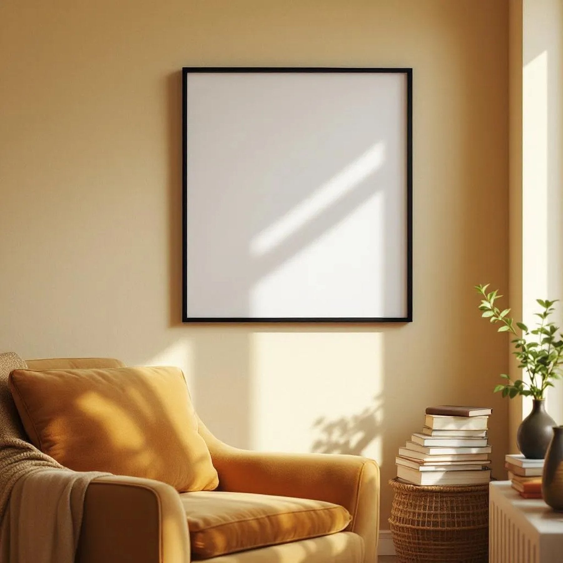 Reading Nook Wall Art Mockup — Plain Square Frame Portrait 2:3 — Perspective View — #04786 | MockupBulk