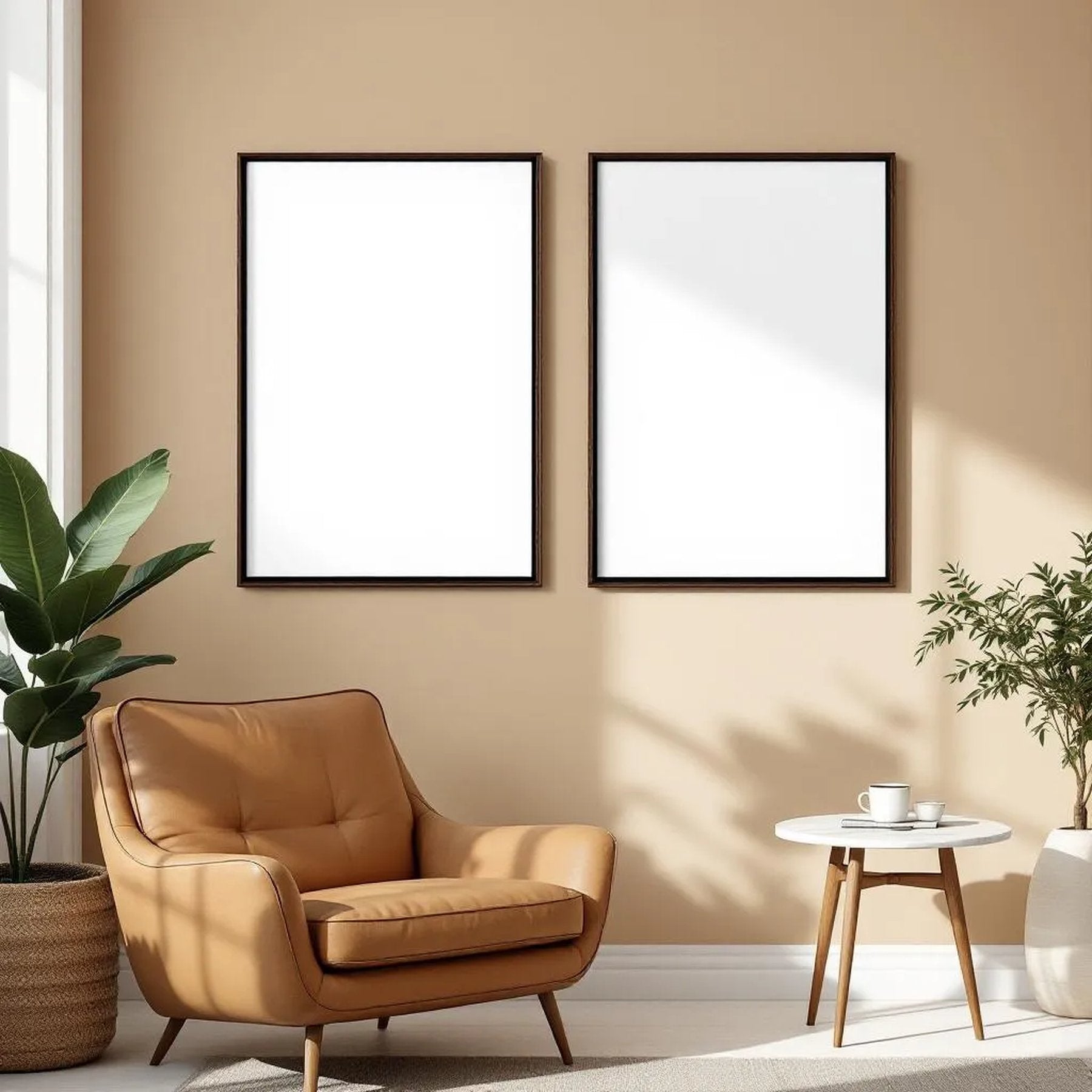 Scandinavian Wall Art Mockup — Plain Square Frame Portrait 2:3 — Perspective View — #04485 | MockupBulk