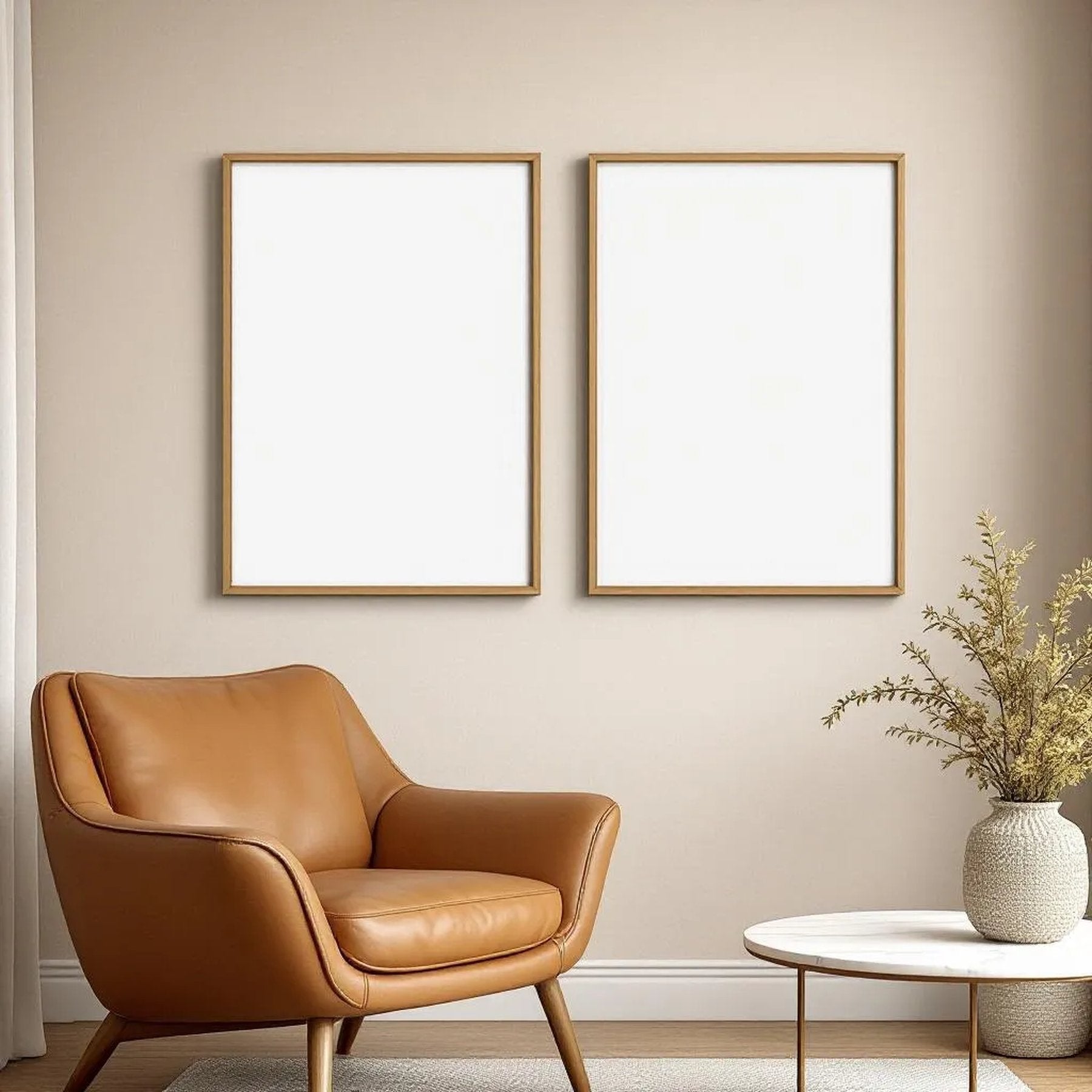 Scandinavian Wall Art Mockup — Plain Square Frame Portrait 2:3 — Perspective View — #04488 | MockupBulk