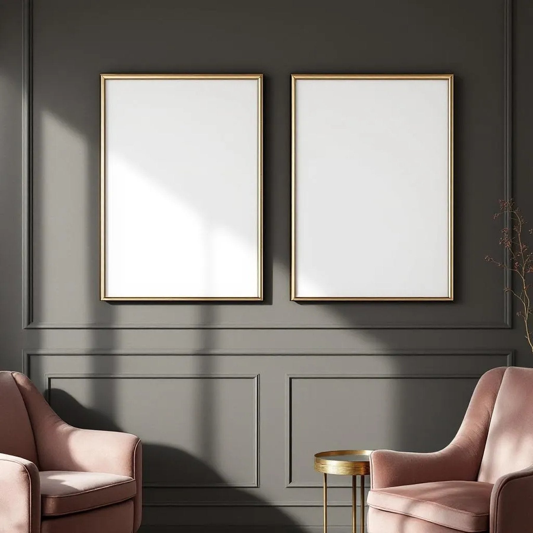 Art Deco Professional Frame Mockup — Plain Square Frame Portrait 2:3 — Right-Angled Perspective — #04582 | MockupBulk