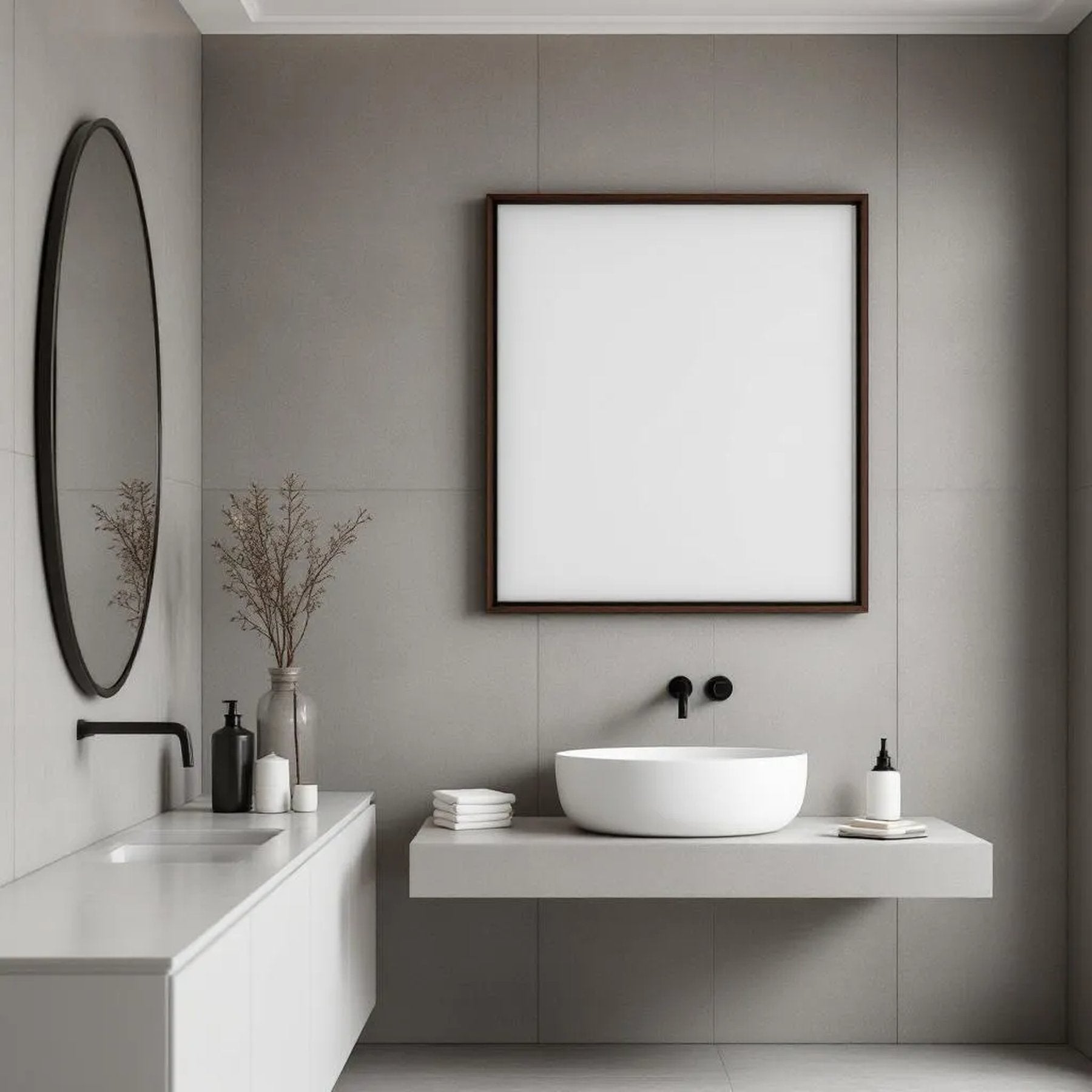 Spa Bathroom Premium Interior Mockup — Plain Square Frame Portrait 2:3 — Right-Angled Perspective — #04805 | MockupBulk