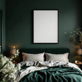 Dark Bedroom Editorial Room Mockup — Plain Square Frame Portrait 2:3 — Right-Angled Perspective — #04554 | MockupBulk