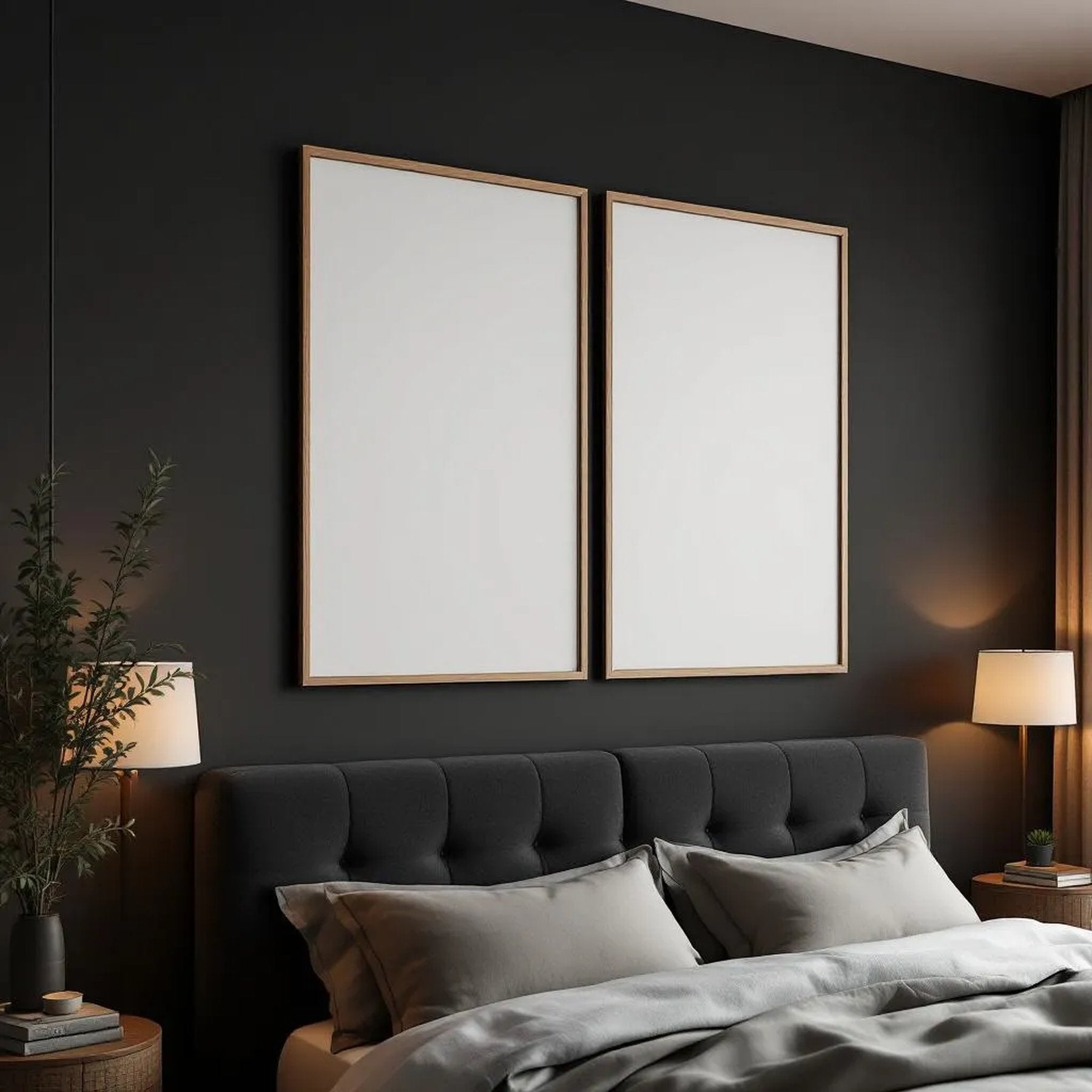 Dark Bedroom Professional Frame Mockup — Plain Square Frame Portrait 2:3 — Right-Angled Perspective — #04556 | MockupBulk
