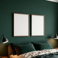 Dark Bedroom Wall Art Mockup — Plain Square Frame Portrait 2:3 — Right-Angled Perspective — #04557 | MockupBulk