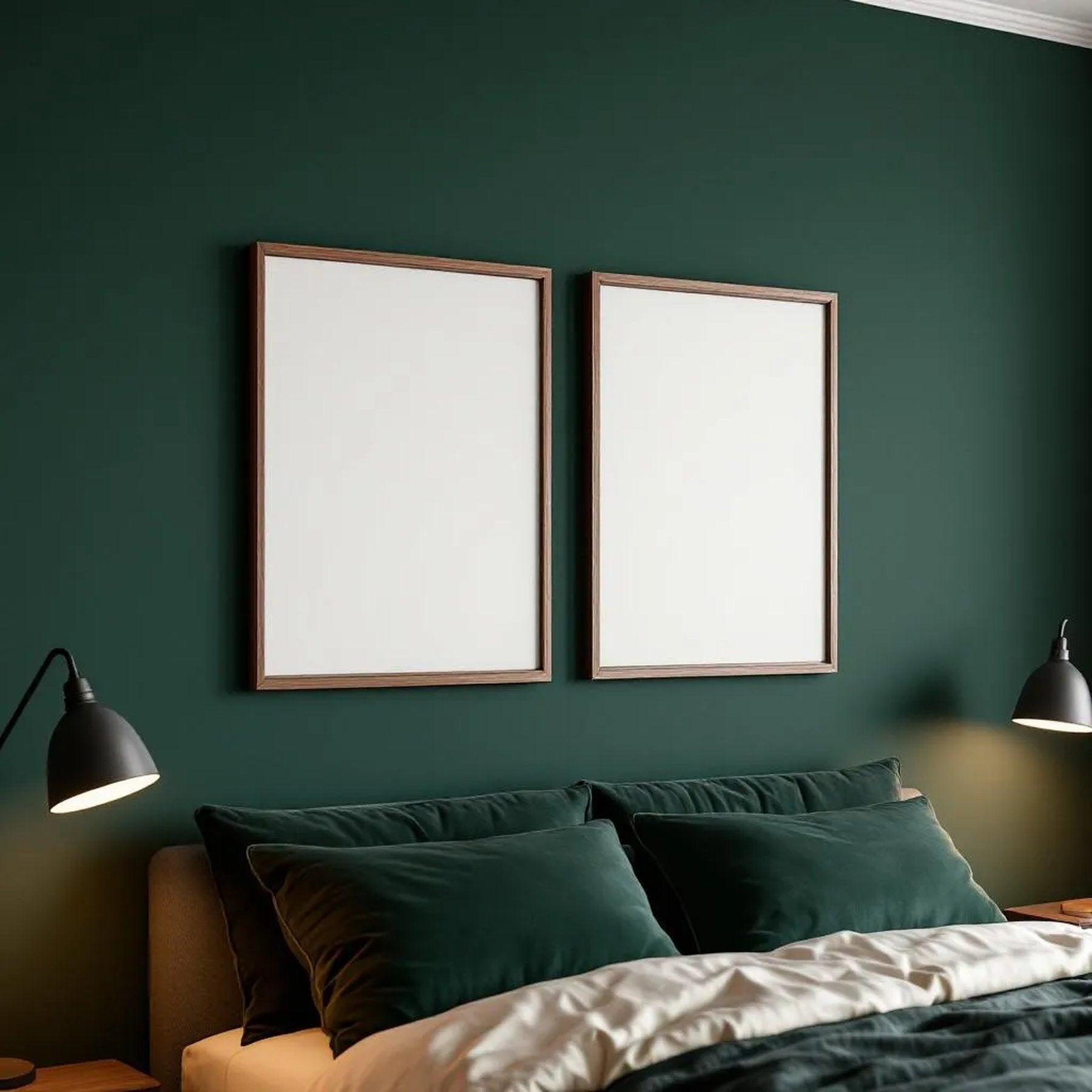 Dark Bedroom Wall Art Mockup — Plain Square Frame Portrait 2:3 — Right-Angled Perspective — #04557 | MockupBulk