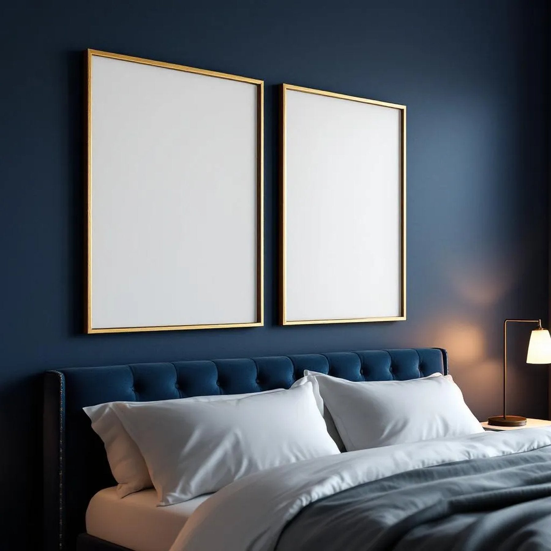 Dark Bedroom Premium Interior Mockup — Plain Square Frame Portrait 2:3 — Right-Angled Perspective — #04558 | MockupBulk