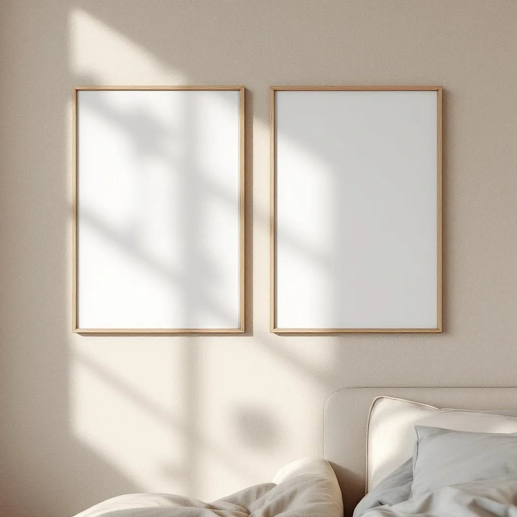 White Bedroom Premium Interior Mockup — Plain Square Frame Portrait 2:3 — Right-Angled Perspective — #04532 | MockupBulk