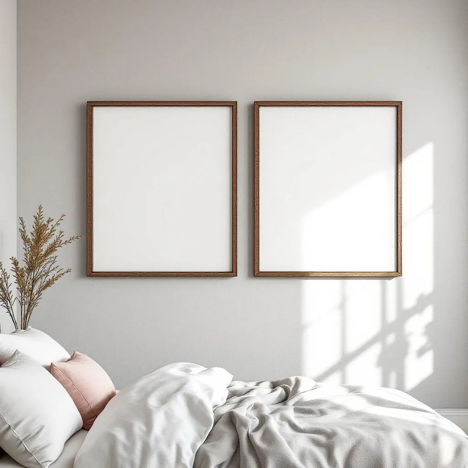 White Bedroom Editorial Room Mockup — Plain Square Frame Portrait 2:3 — Right-Angled Perspective — #04533 | MockupBulk