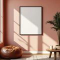 Boho Living Room High-Res Frame Mockup — Plain Square Frame Portrait 2:3 — Right-Angled Perspective — #04905 | MockupBulk
