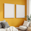 Boho Living Room Frame Display Mockup — Plain Square Frame Portrait 2:3 — Right-Angled Perspective — #04907 | MockupBulk