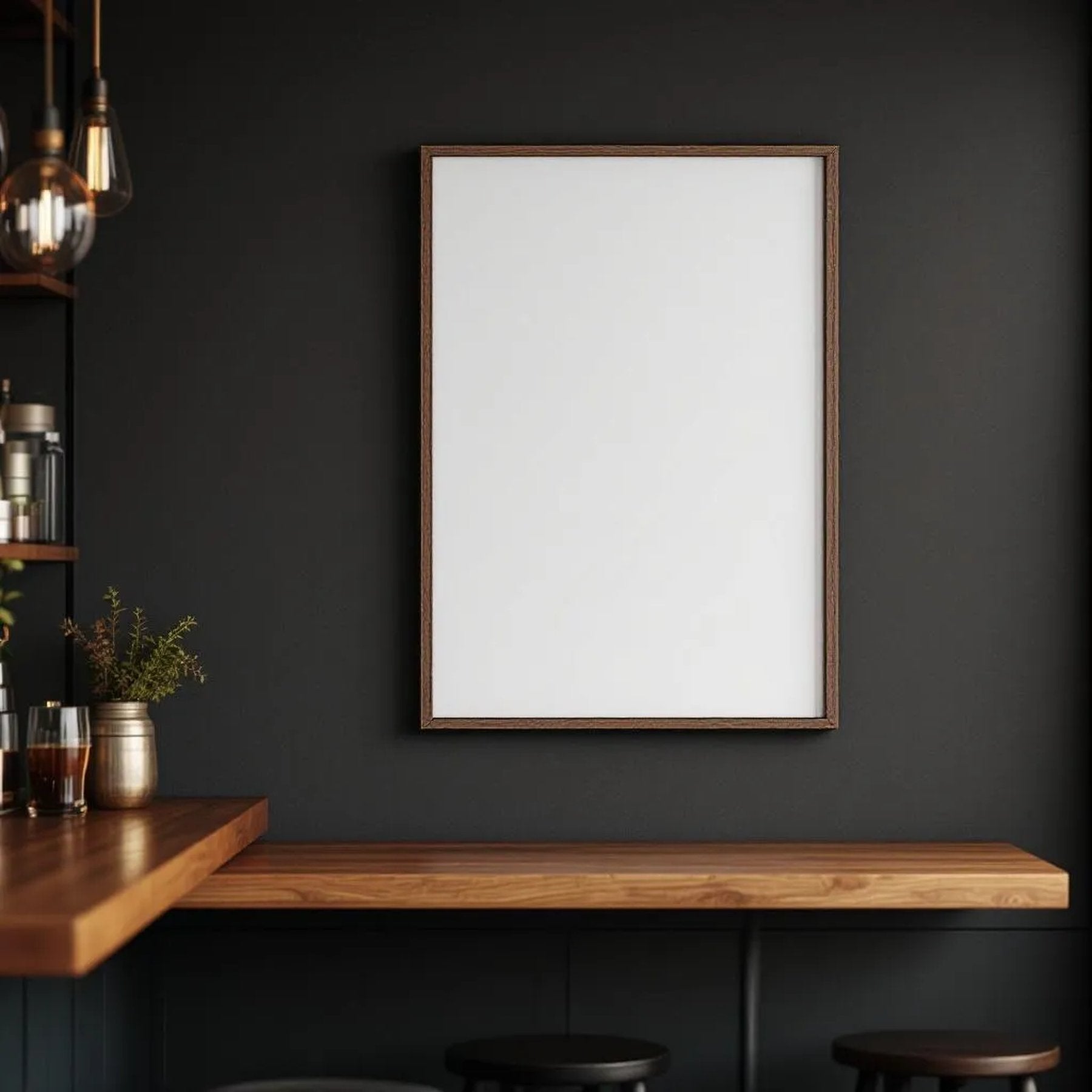 Cafe & Bar Interior Frame Mockup — Plain Square Frame Portrait 2:3 — Right-Angled Perspective — #04829 | MockupBulk