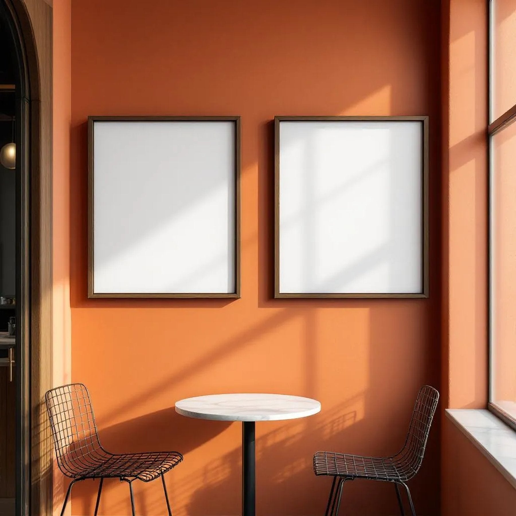 Cafe & Bar Premium Interior Mockup — Plain Square Frame Portrait 2:3 — Right-Angled Perspective — #04833 | MockupBulk