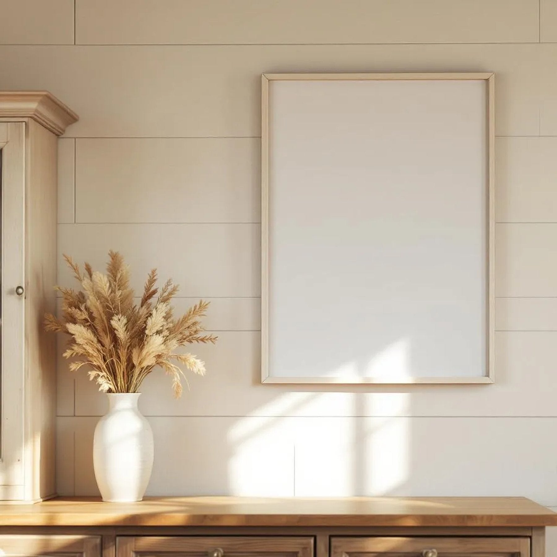 Farmhouse Premium Interior Mockup — Plain Square Frame Square 1:1 — Right-Angled Perspective — #04955 | MockupBulk