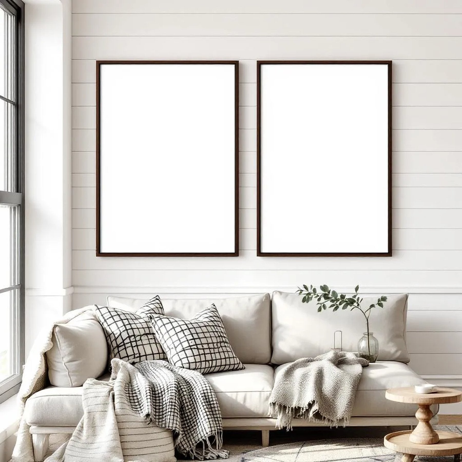 Farmhouse Room Scene Mockup — Plain Square Frame Portrait 4:5 — Right-Angled Perspective — #04957 | MockupBulk