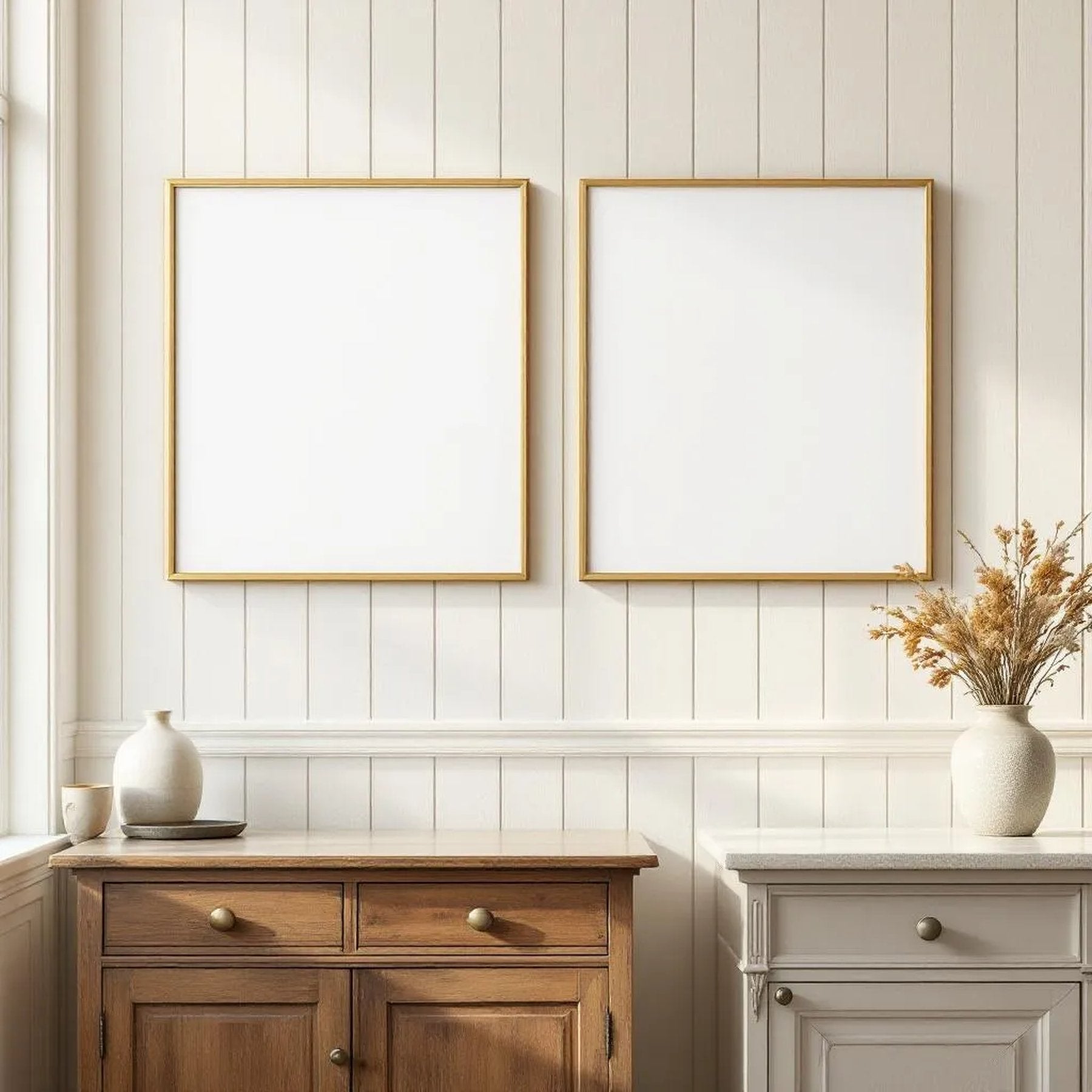 Farmhouse Frame Display Mockup — Plain Square Frame Portrait 2:3 — Right-Angled Perspective — #04958 | MockupBulk
