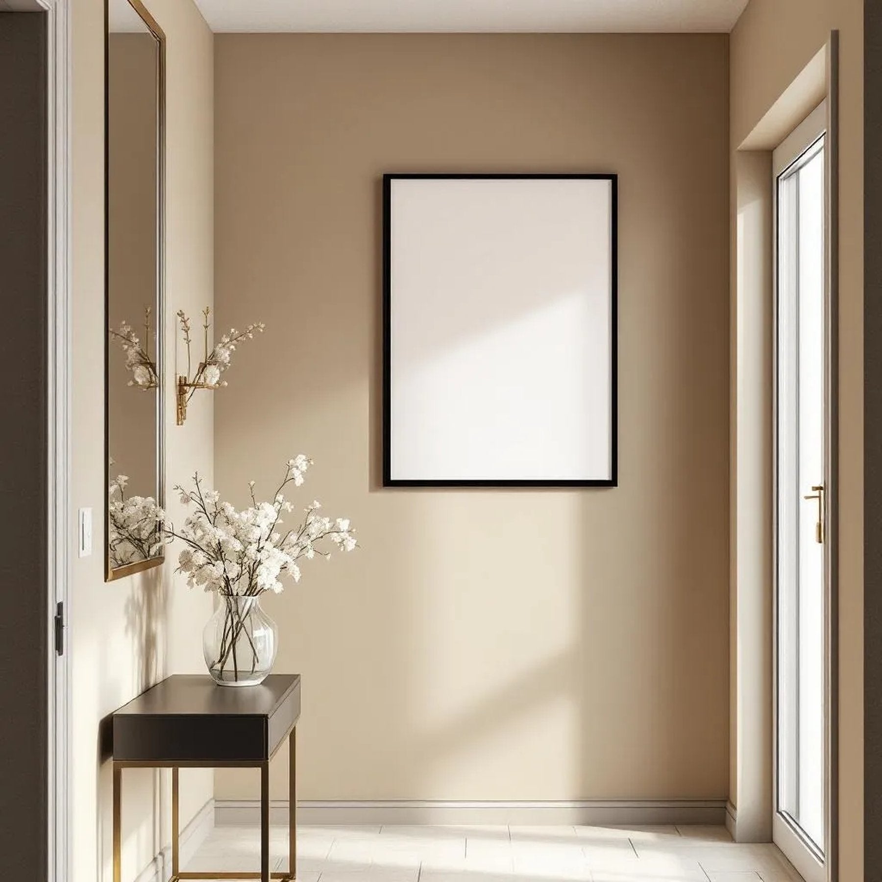 Hallway Premium Interior Mockup — Plain Square Frame Portrait 2:3 — Right-Angled Perspective — #04729 | MockupBulk