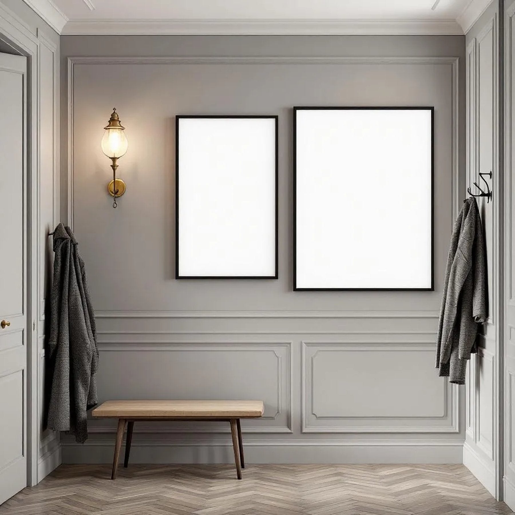 Hallway Styled Room Mockup — Plain Square Frame Portrait 2:3 — Right-Angled Perspective — #04730 | MockupBulk