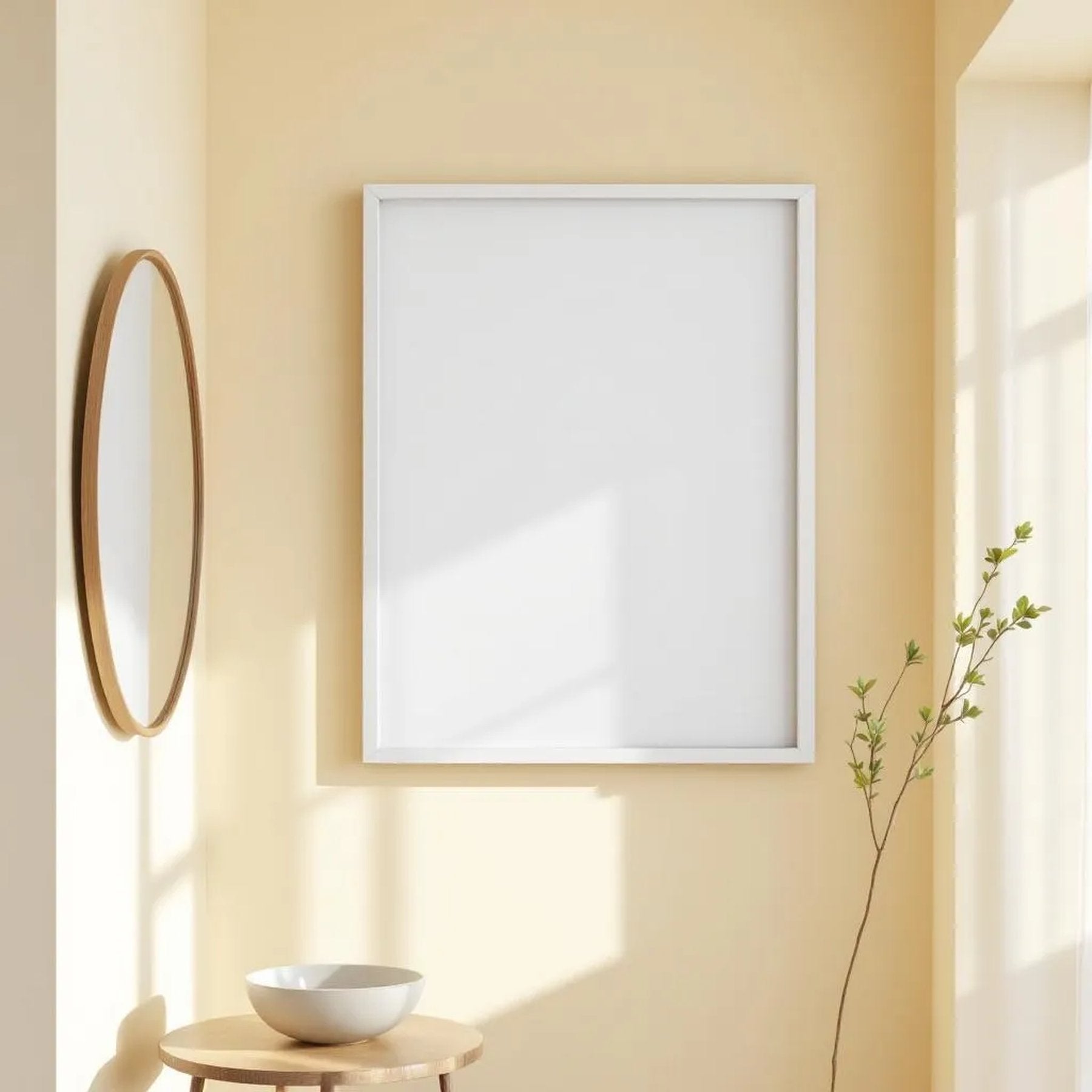 Hallway Lifestyle Frame Mockup — Plain Square Frame Portrait 2:3 — Right-Angled Perspective — #04731 | MockupBulk