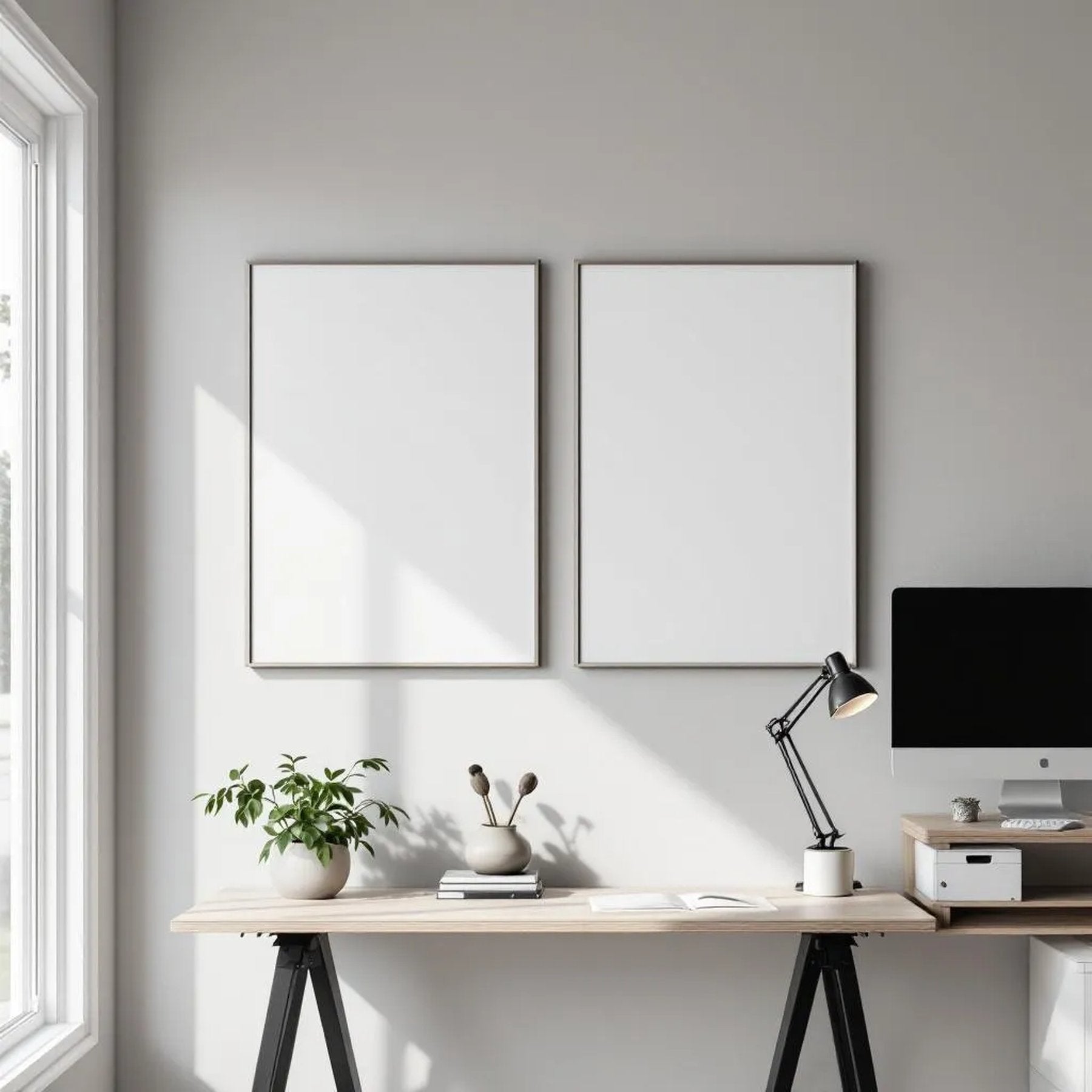 Home Office High-Res Frame Mockup — Plain Square Frame Portrait 4:5 — Right-Angled Perspective — #04707 | MockupBulk
