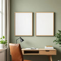 Home Office Premium Interior Mockup — Plain Square Frame Portrait 2:3 — Right-Angled Perspective — #04708 | MockupBulk