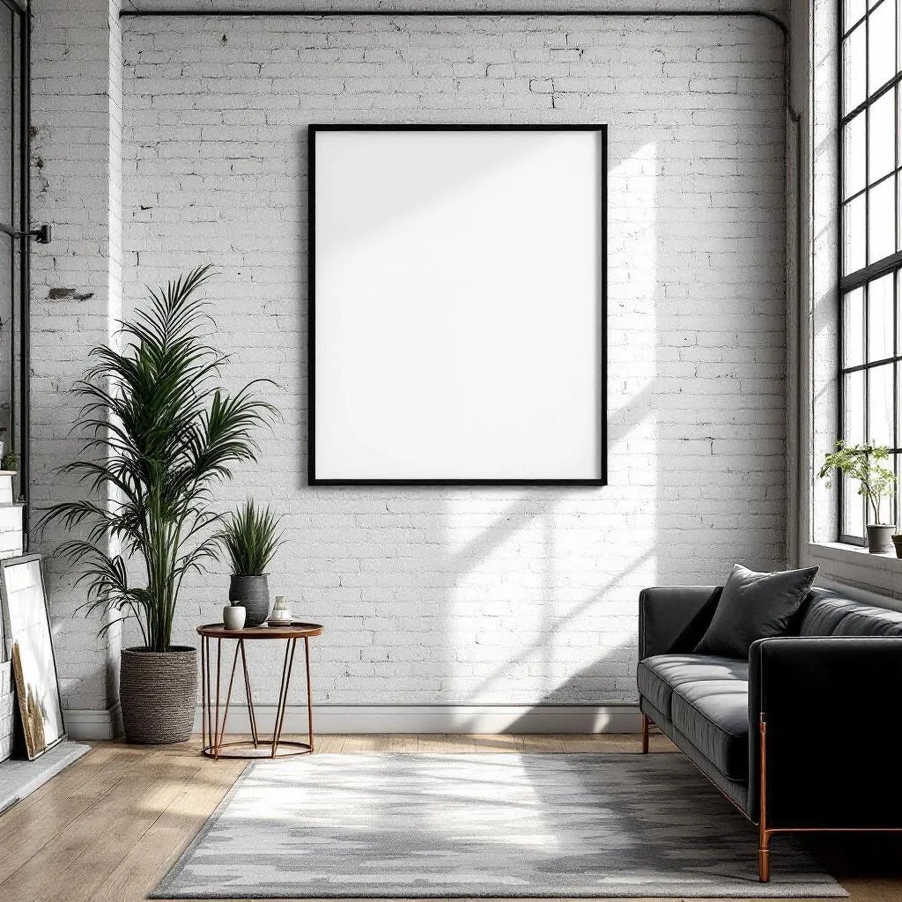 Industrial Loft High-Res Frame Mockup — Plain Square Frame Portrait 2:3 — Right-Angled Perspective — #04506 | MockupBulk